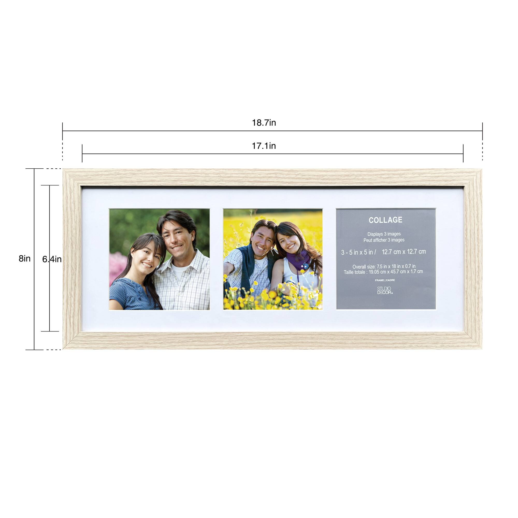 3 Opening 5" x 5" Natural Woodgrain Collage Frame with Mat by Studio Décor®